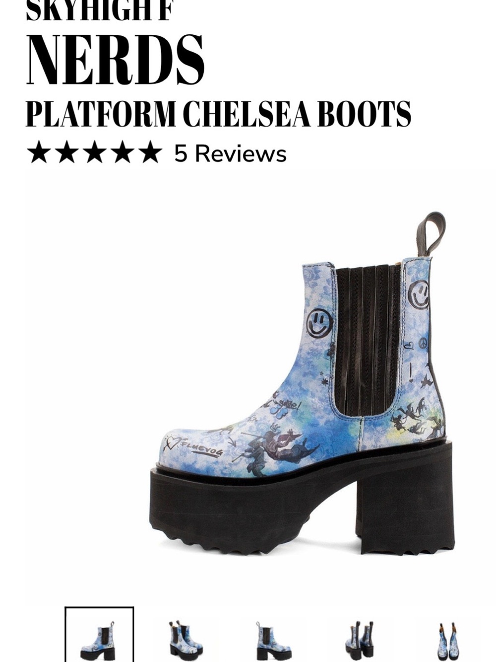 John Fluevog Nerds Blue Printed Platform Boots